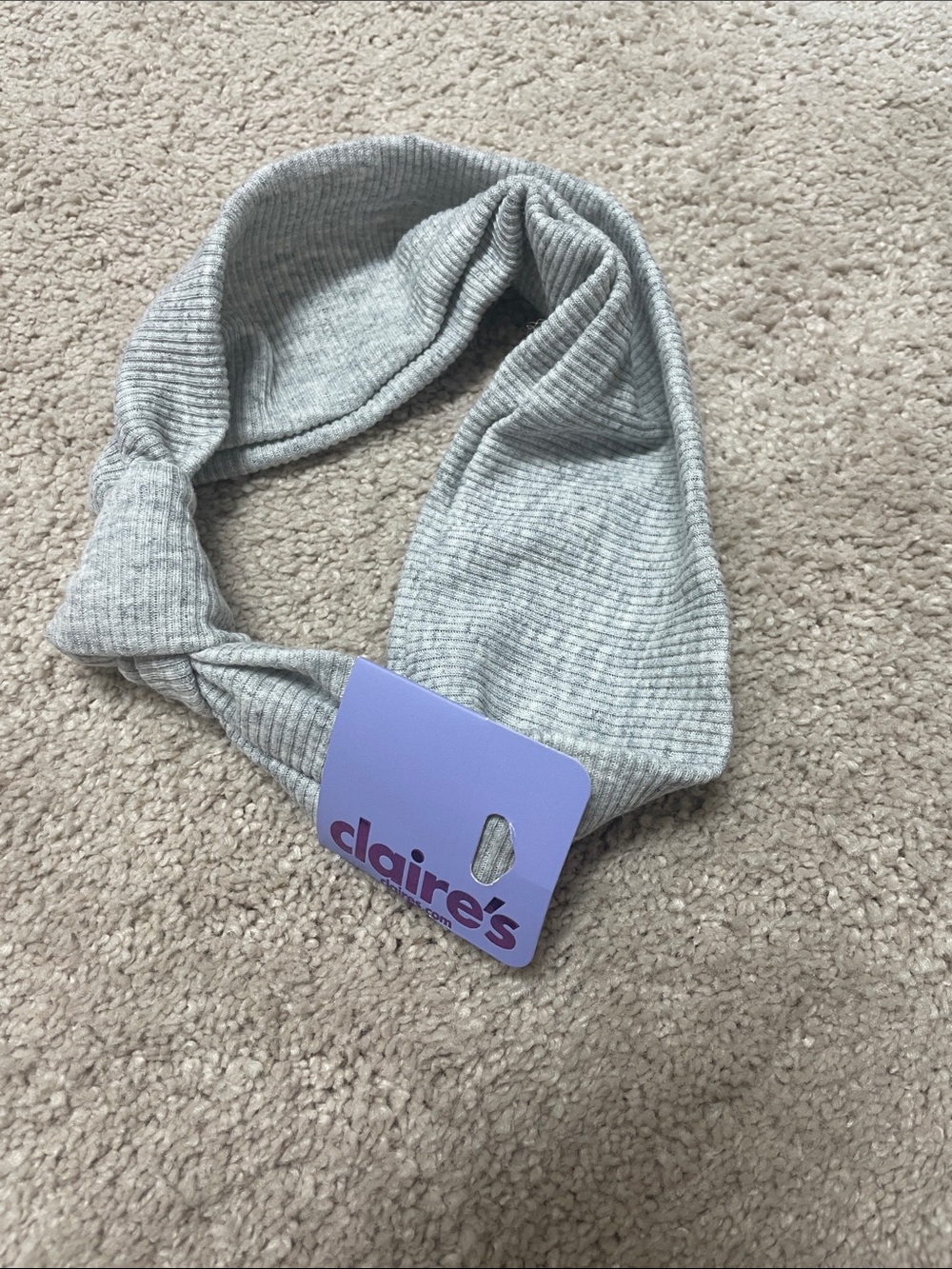 Claire's Kids Light Gray Ribbed Knot Headband